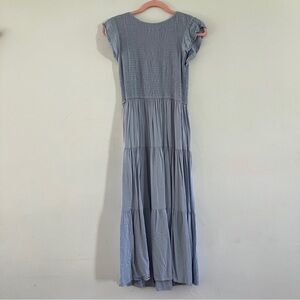 Sky Blue Smocked Bodice Maxi Dress with Ruffle Cap Sleeves